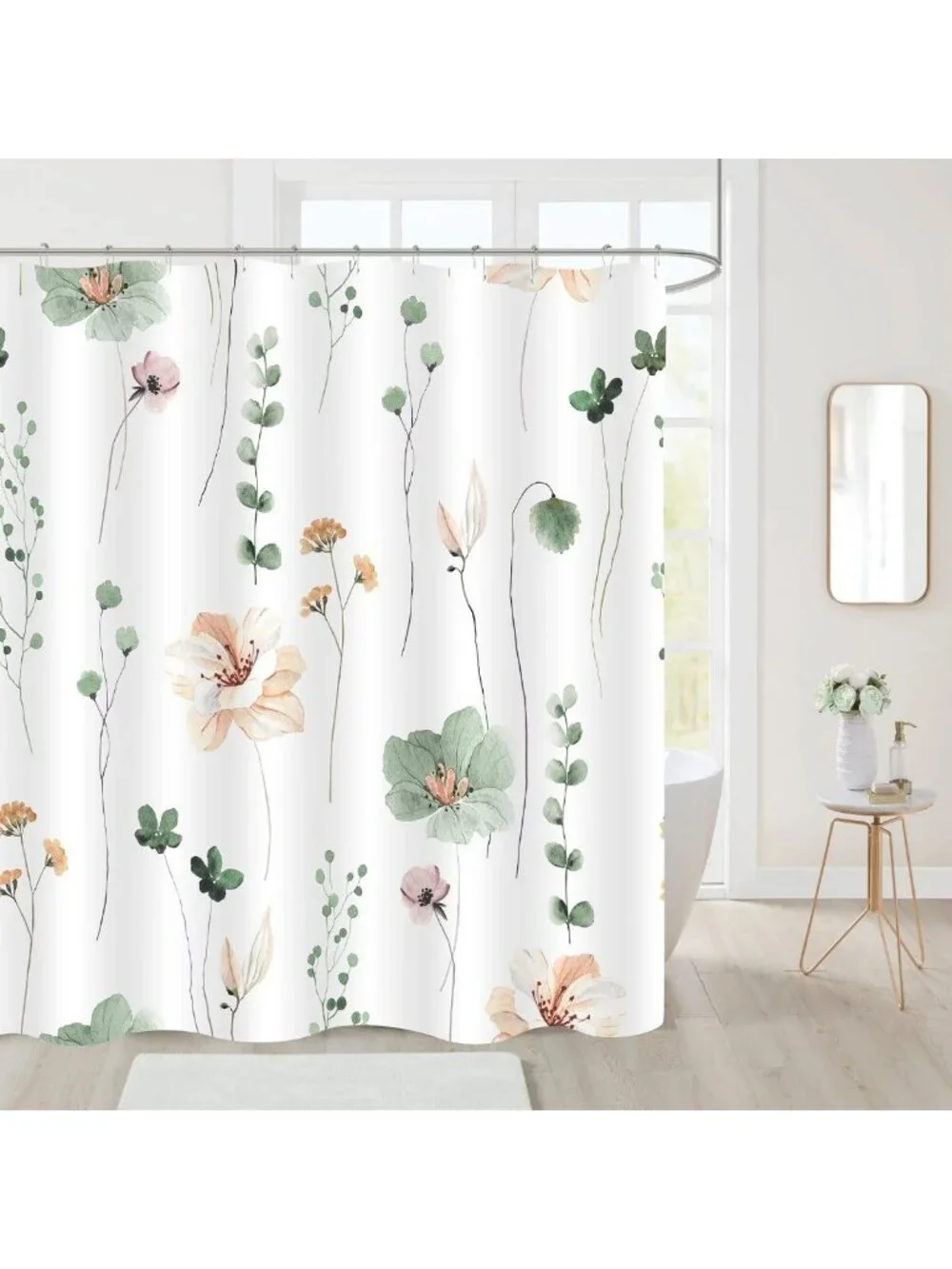 Sage Green Beige Floral Shower Curtain | Waterproof, Modern Minimalist, 36x72